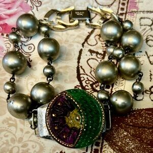 Hand Crafted Vintage Glass Button Pearls Watch Case Bracelet